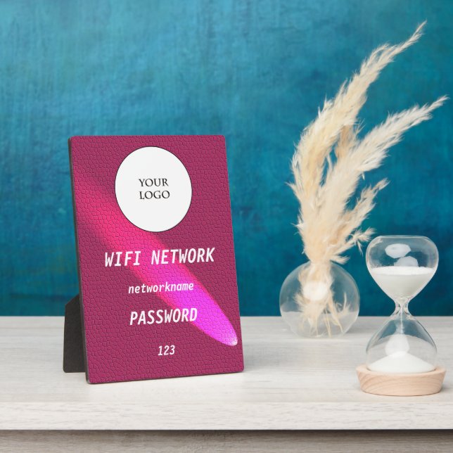 Glowing Deep Pink Leather Share Wifi Network  Plaque (Side)