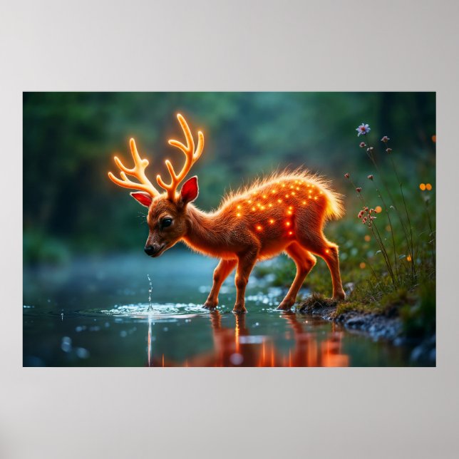 Glowing deer magic forest drink stream poster (Front)