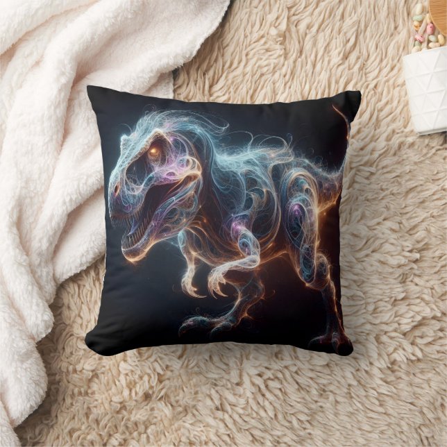 Glowing Dinosaur in a Dark Environment Throw Pillow (Blanket)