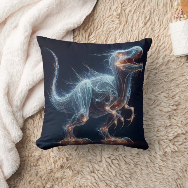 Glowing Dinosaur in Mystical Environment at Night Throw Pillow (Blanket)