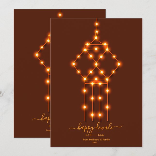 Glowing Diwali Lantern of Decorative Lights Holiday Card (Front/Back)
