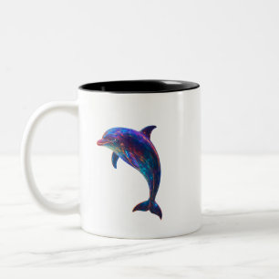 Glowing Dolphin Art Two-Tone Coffee Mug