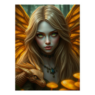 Glowing Dragon Fairy Art Poster