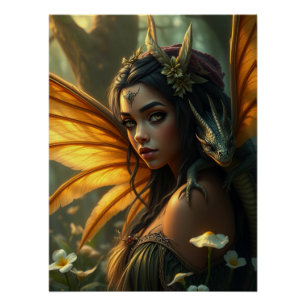 Glowing Dragon Fairy Art Poster