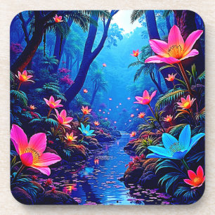 Glowing Ethereal Jungle Oasis Design Coaster