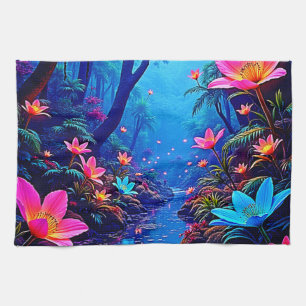 Glowing Ethereal Jungle Oasis Design Kitchen Towel
