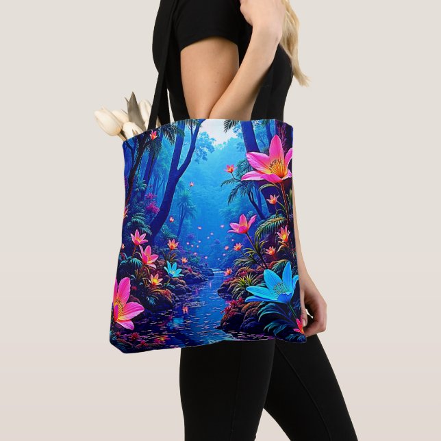 Glowing Ethereal Jungle Oasis Design Tote Bag (Close Up)