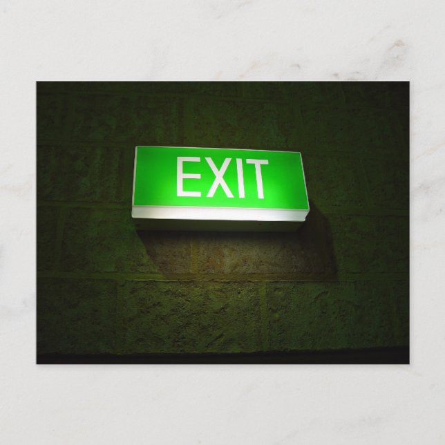 Glowing EXIT sign board on wall Postcard (Front)