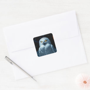 Glowing-Eyed Owl in Snow - Mysterious Alaska Square Sticker