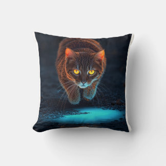 Glowing Eyes Cat Aesthetic Wildlife Ilustration Throw Pillow