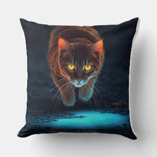 Glowing Eyes Cat Aesthetic Wildlife Ilustration Throw Pillow