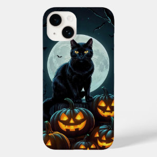 Glowing-Eyes Cat on Pumpkins Case-Mate iPhone 14 Case