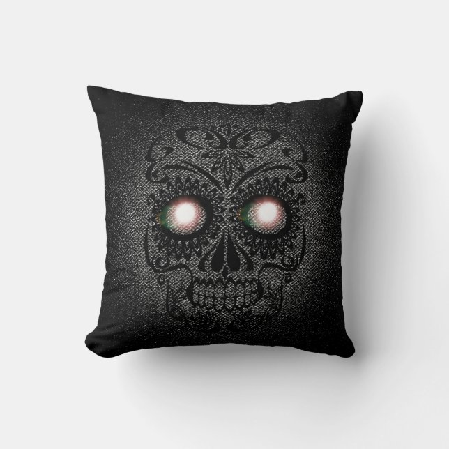 Glowing Eyes Skull Throw Pillow (Front)