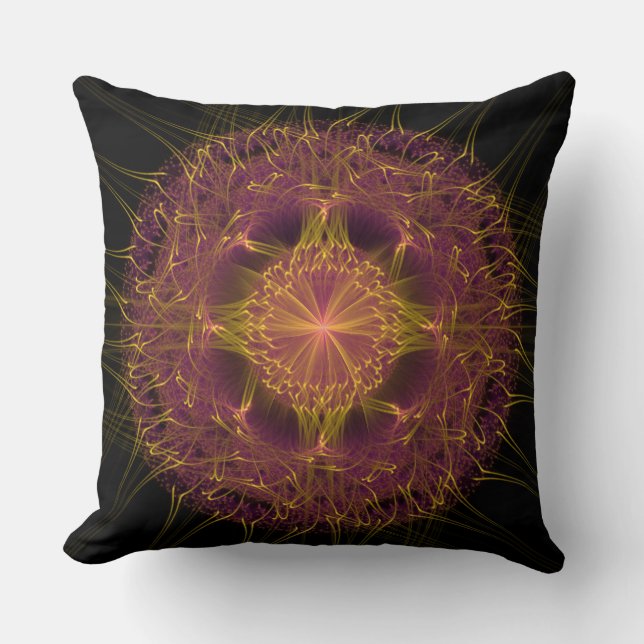Glowing fairy fractal pattern throw pillow (Front)