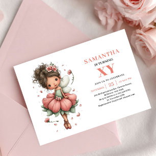 Glowing Fairy Girl Birthday Floral Pink invitation