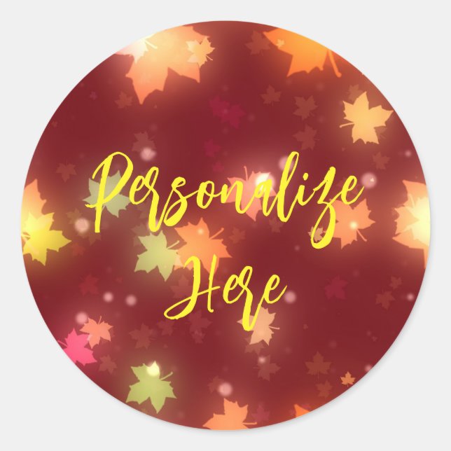 Glowing fall colourful maple leaf brown orange  classic round sticker (Front)
