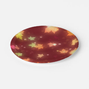 Glowing fall colourful maple leaf brown orange  paper plate