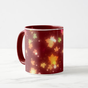 Glowing fall colourful maple leaves autumn mug