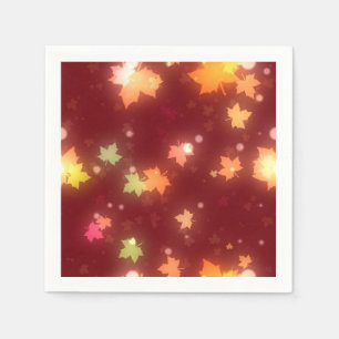 Glowing fall colourful maple leaves orange brown napkin