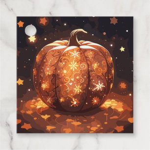 Glowing Fibonacci Style Pumpkin Lantern and Stars Favour Tags
