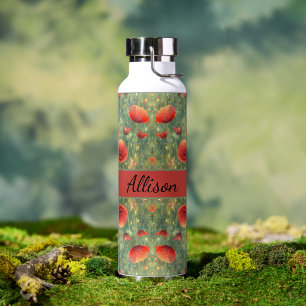 Glowing field of red poppies, personalizable water bottle