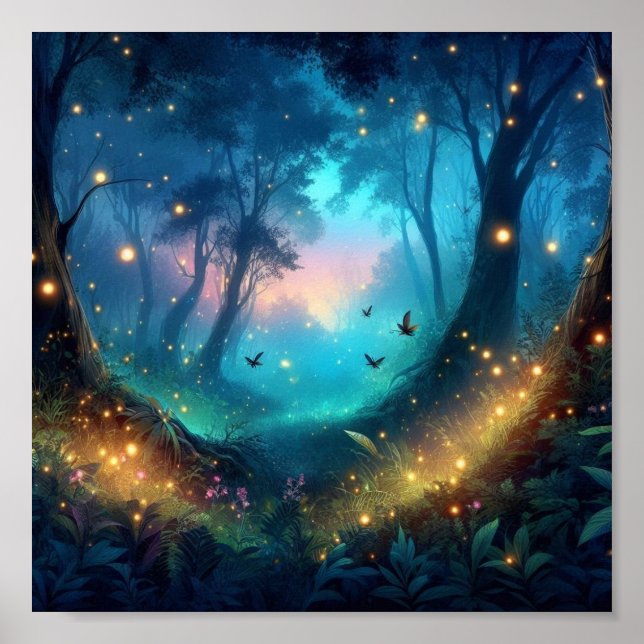 Glowing Fireflies and Magical Forest  Poster (Front)