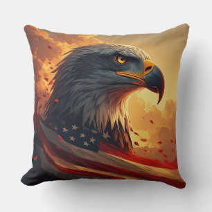 Glowing Flag Patriotic Eagle USA Pride Throw Pillow