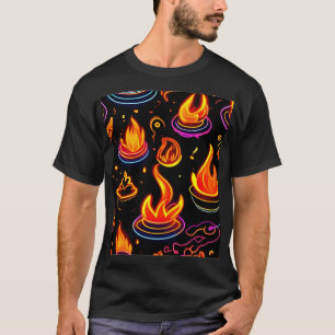 Glowing Flame Icons on Dark Canvas T-Shirt