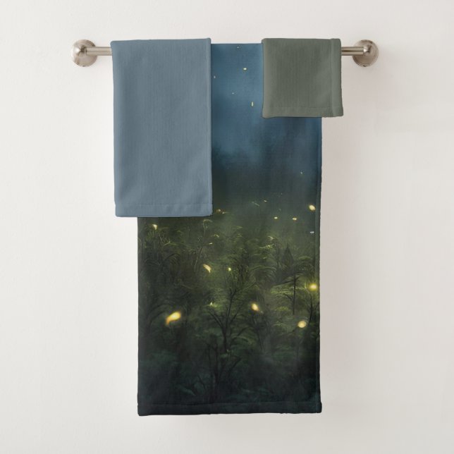 Glowing Forest Fireflies Bath Towel Set (Insitu)