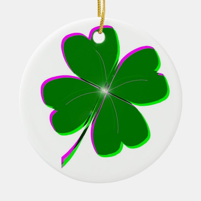 Glowing Four Leaf Clover Ceramic Ornament (Front)