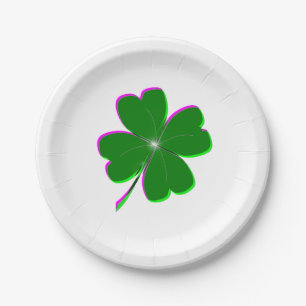 Glowing Four Leaf Clover Paper Plate