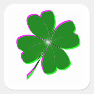 Glowing Four Leaf Clover Square Sticker