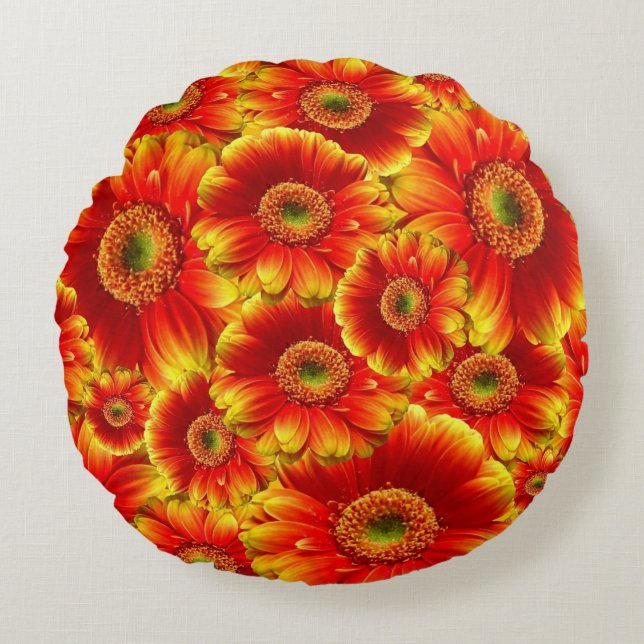 Glowing Gerbera Daisies Round Pillow (Front)