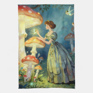 Glowing giant mushroom garden kitchen towel