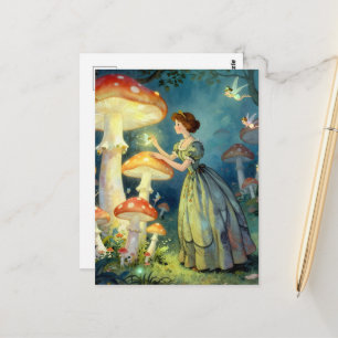Glowing giant mushroom garden postcard