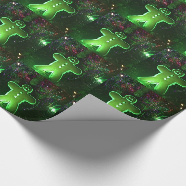 Glowing Gingerbread Men and Lighted Trees Wrapping Paper (Corner)