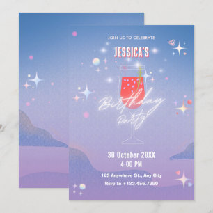 Glowing glass of cocktail birthday  invitation