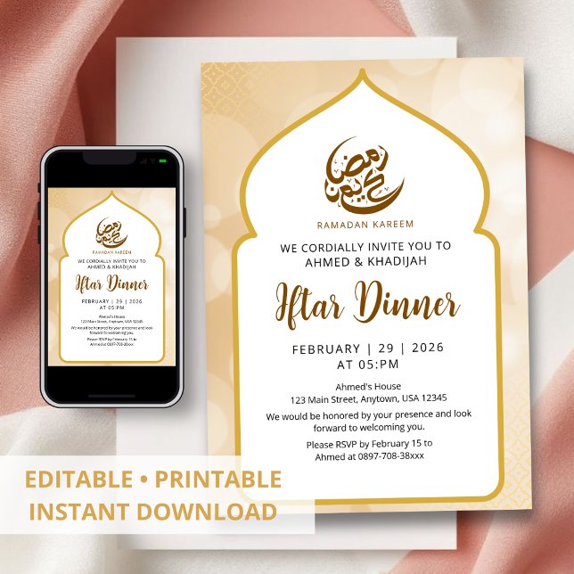 Glowing Gold Bokeh Ramadan Iftar Invitation (Creator Uploaded)
