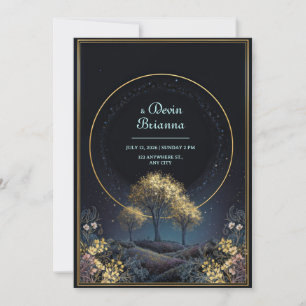 Glowing Gold Halo Midnight Forest Wedding Invitation