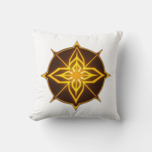 Glowing Golden Compass Rose on Dark Circle Throw Pillow