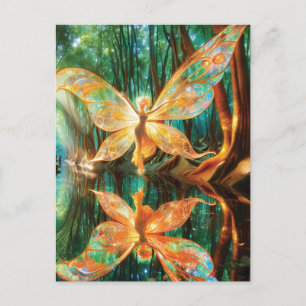 Glowing Golden Fairy Flying through Forest Postcard