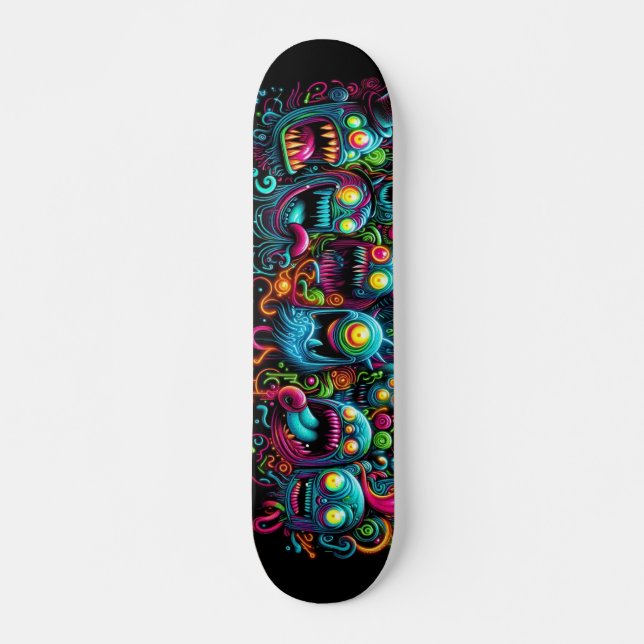 Glowing graffiti monsters designs skateboard (Front)