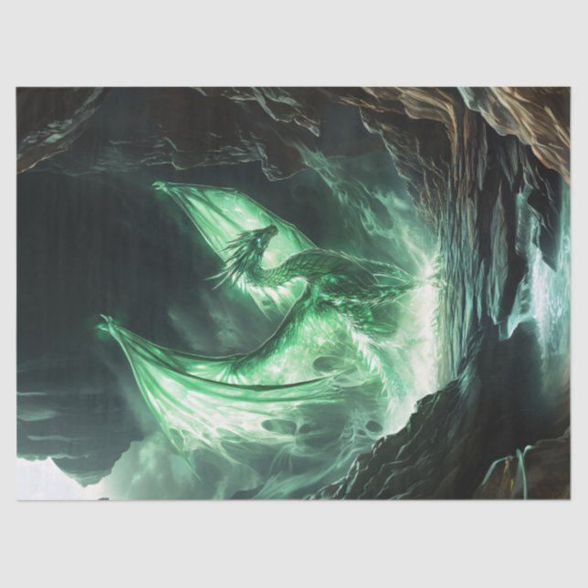 Glowing Green Dragon Mythical Creature Decoupage Tissue Paper (Front)