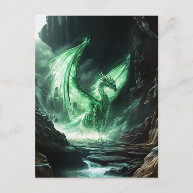 Glowing Green Dragon Mythical Creature Postcard (Front)