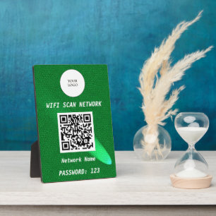 Glowing Green Leather Free Wifi Scan & QR Code Plaque