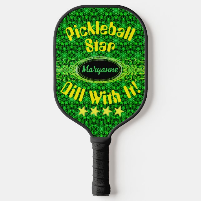 Glowing Green Star Custom Name Pickleball Paddle (Front)