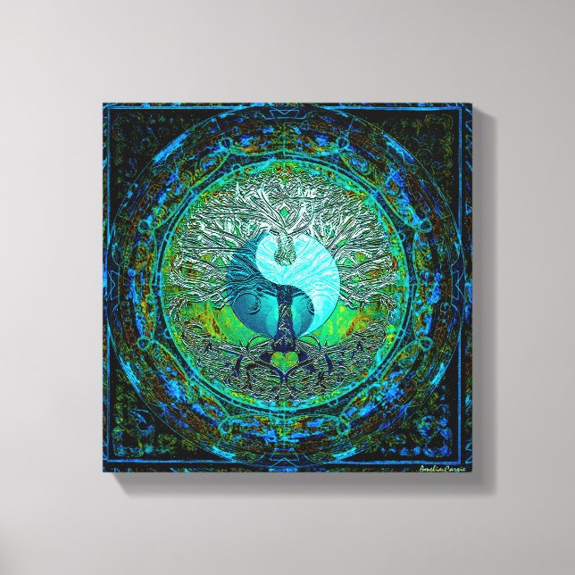 Glowing Green Yin Yang Canvas Print (Front)