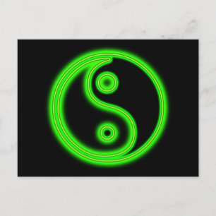 Glowing Green Yin Yang Postcard