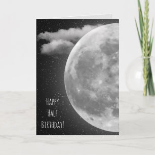 glowing half moon in cloud birthday card