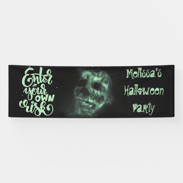 Glowing Halloween Skull in Green Banner (Horizontal)